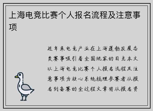 上海电竞比赛个人报名流程及注意事项